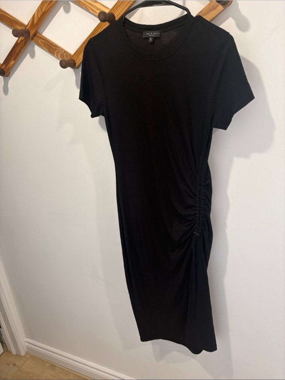 Rag and Bone Ina Black T-Shirt Ruched Midi Dress - Picture 7 of 9